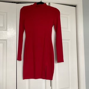 Red Midi Dress with cute slit